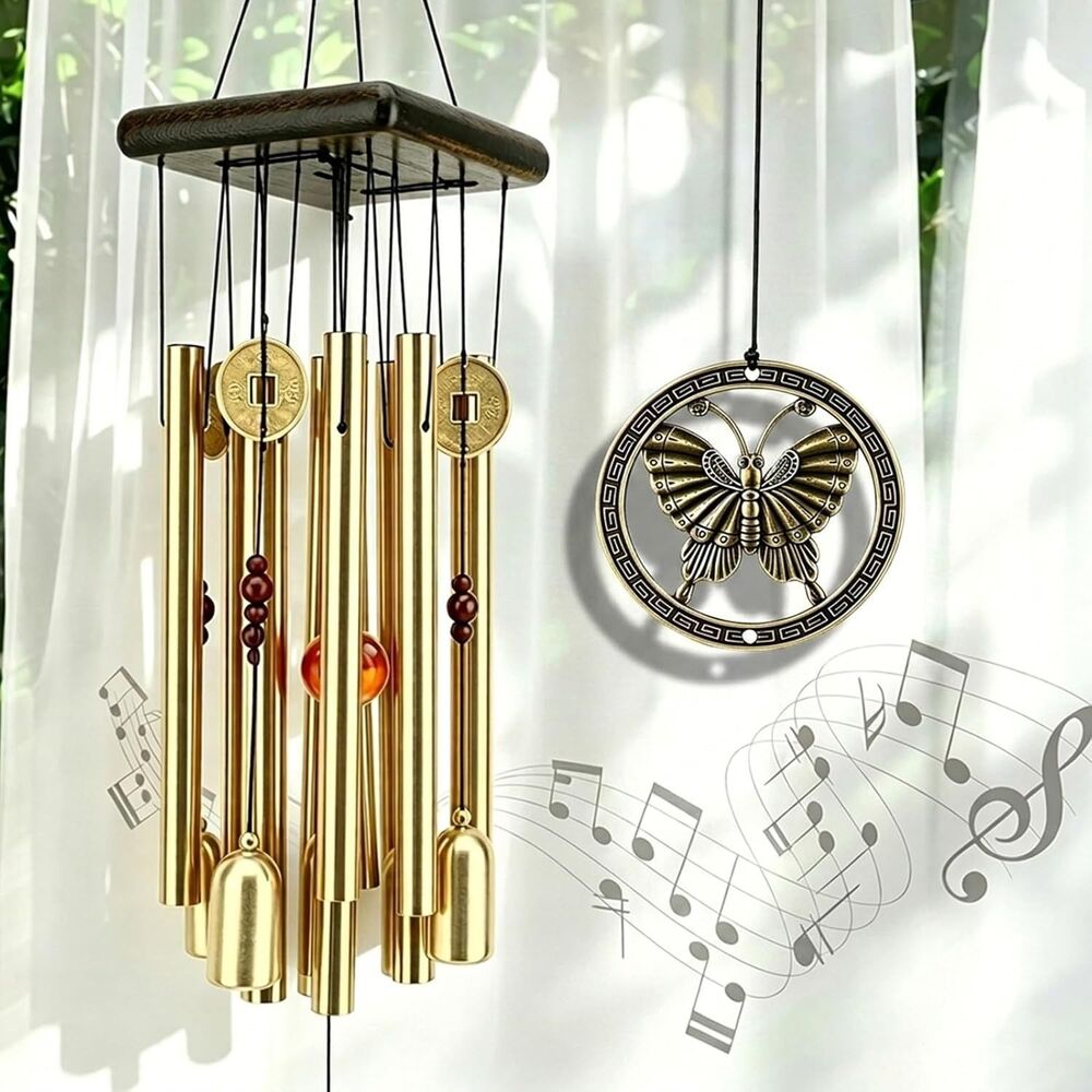 Butterfly Wind Chime Outdoor Decor - Handcrafted Aluminum Tube Chime 24"